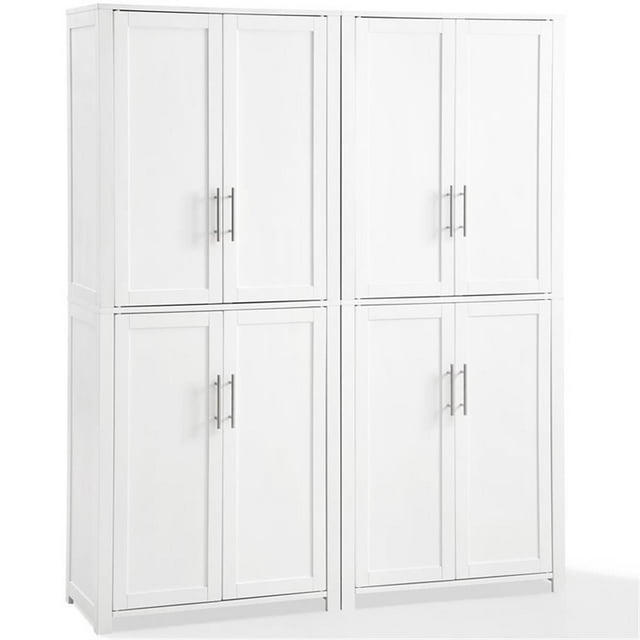 Crosley Furniture Savannah Transitional Tall Wood Pantry in White (Set of 2)