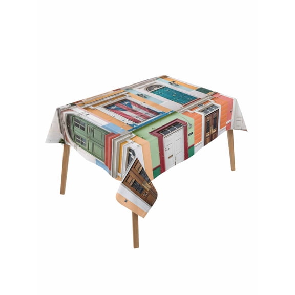 Puerto Rico Table Cloth, Vintage Boho Style Door Gates Waterproof Tablecloth for Rectangle Tables, Reusable Washable Fabric Table Cover for Restaurant Kitchen Dining Tables 60"x102"