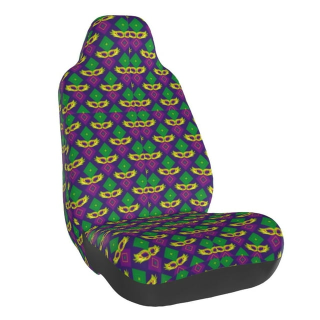 Wukai Mardi Gras Carnival3 Full Set Car Seat Covers with Soft Padding Universal Auto Front Seats Protector and Cushion Mat