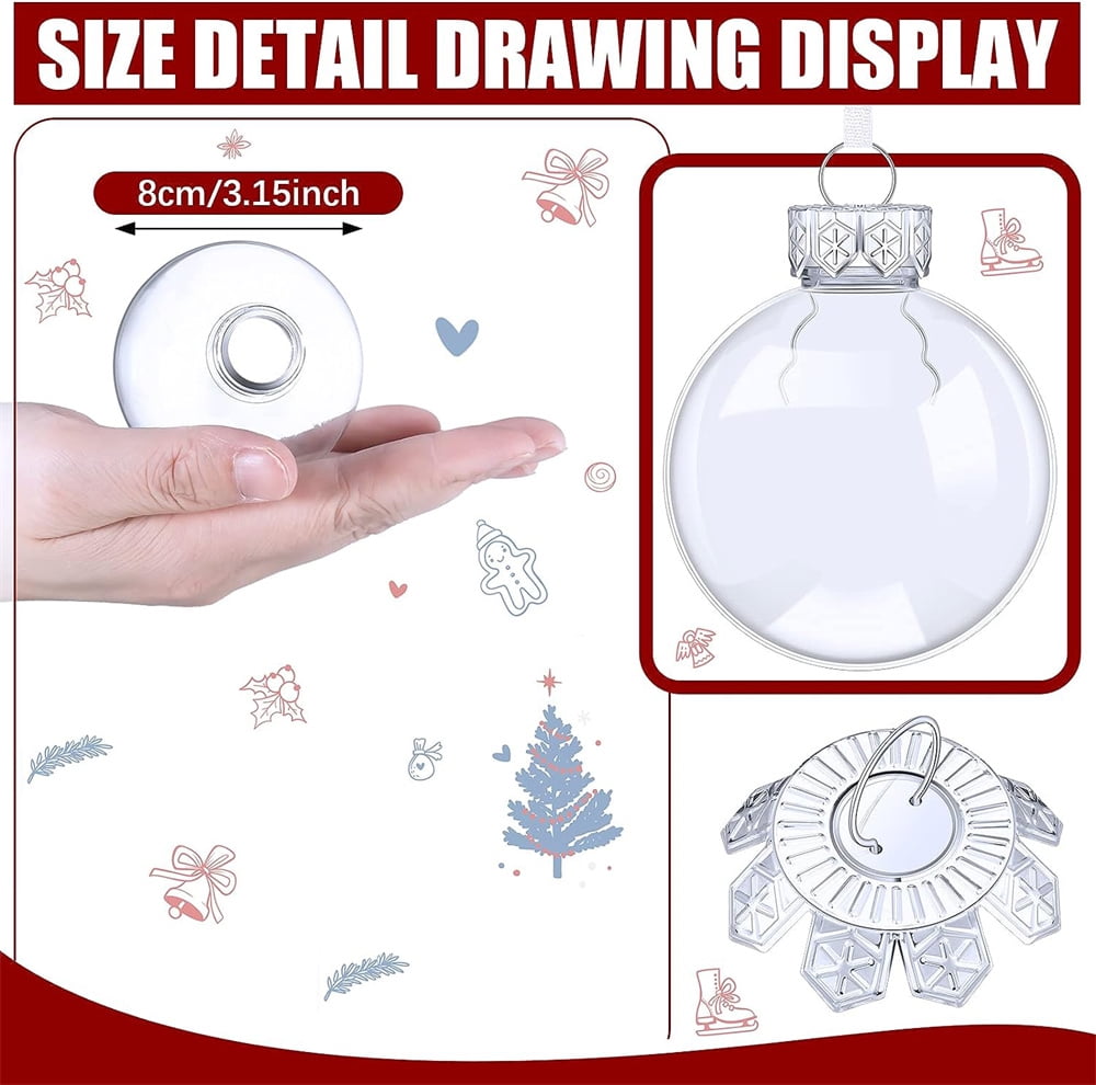 Nogis Clear Plastic Flat Disc Ornaments 3.15 inch DIY Transparent Fillable Ornaments Balls Christmas Hanging Ornaments Christmas Tree Decor Holiday