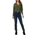 thumbnail image 2 of MODA NOVA Juniors Corduroy Notched Lapel Zip Up Motorcycle Jacket Army Green M, 2 of 5