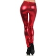 thumbnail image 2 of Sakkas Footless Liquid Wet Look Shiny Metallic Stretch Leggings - Red - Large, 2 of 5