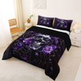 thumbnail image 2 of Homewish Goth Sugar Skull Full Size Comforter Sets,Purple Romantic Rose Bedding Comforter Set,Halloween Duvet,Black Reversible,3-Piece,1 Comforter and 2 Pillowcases, 2 of 7