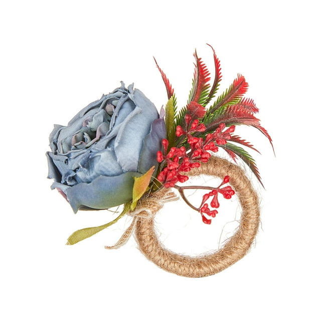 Valentine's Day Napkin Rings 2 Pack Faux Rose Alloy Napkin Holders for Dining Table Decor 4.5 cm x 8 cm
