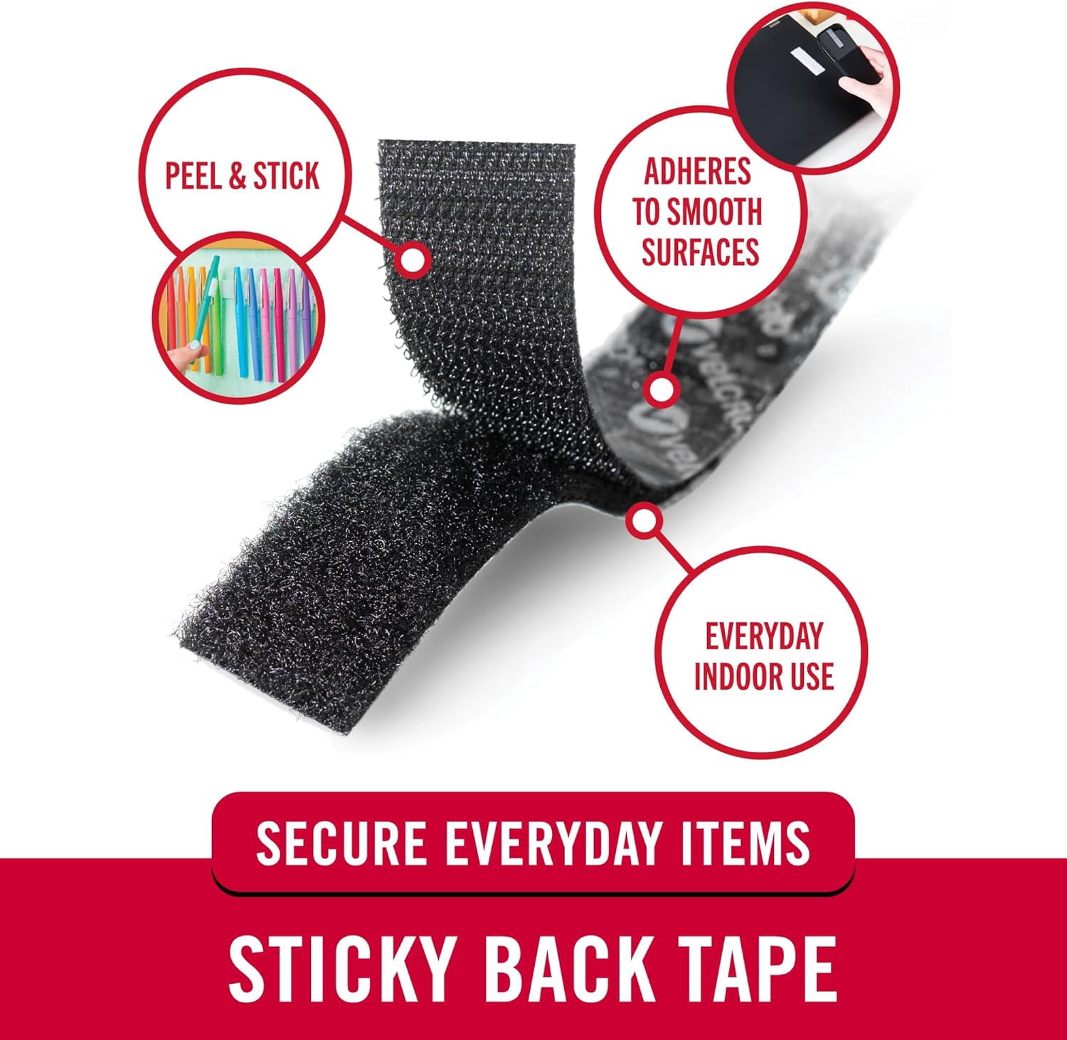 VELCRO Brand – 30 ft Sticky Back Hook and Loop Fasteners Peel Stick Permanent Adhesive Tape Keeps Classrooms, Home, Offices Organized Cut-to-Length Roll | 3/4 in Wide Black, (91137)