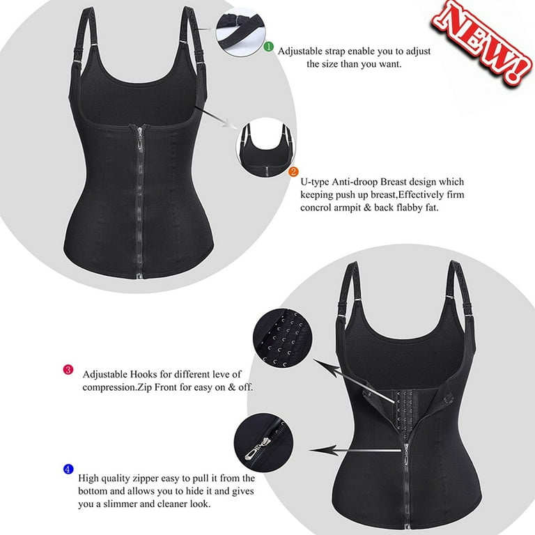 Women's Zipper Sweat Sauna Body Shaper Slimming Vest Waist Trainer Weight  Loss Adjustable Vest Fat Burner Hourglass Workout 