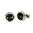 thumbnail image 1 of Cuff Links BOSS de aleación plateada, redondo, esmaltado negro, para hombre, 1 of 1