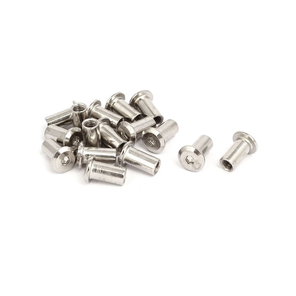Unique Bargains M6x15mm Female Thread Hex Socket Head Barrel Nut Furniture Fittings 16pcs