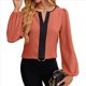 thumbnail image 2 of Blusas Elegantes de Larga para Mujer, con Cuello en V y Bloques de Color, para Negocios y Trabajo, Ropa de Moda para Otoño. Coral L, 2 of 10