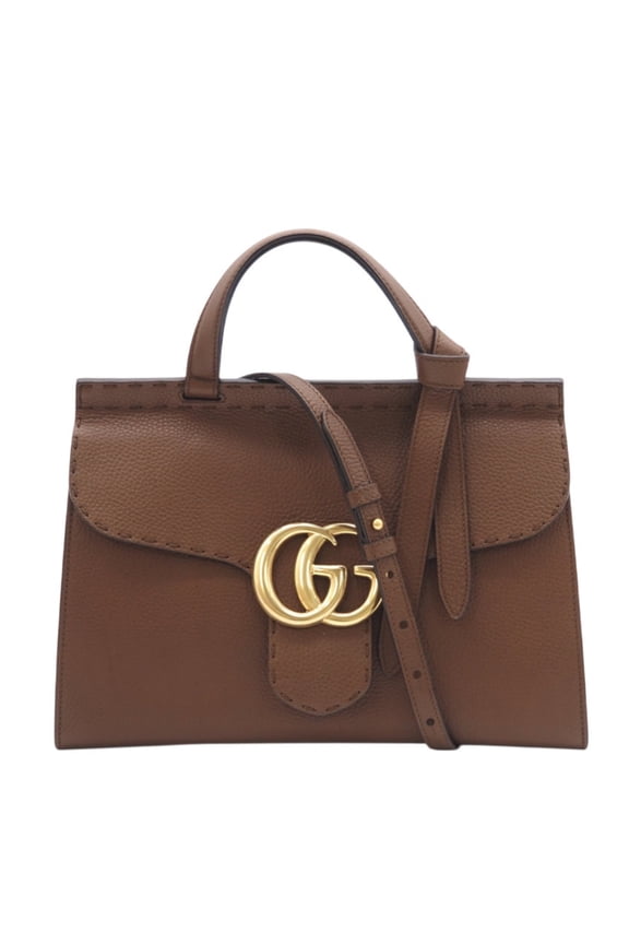 Pre-Owned GUCCI GG Marmont Leather 2-Way Handbag 421890, Brown and Gold Leather, Women's