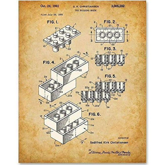 Lego Brick Art - 11x14 Unframed Patent Print - Great for Boy's Room Decor