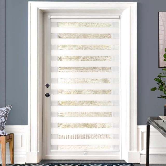 Persianas para Puertas Francesas sin Cordón, Persianas Cebra Enrollables sin Taladro, Control de Luz Día y Noche Cortinas Translúcidas para Vidrio Lateral del Patio Frontal