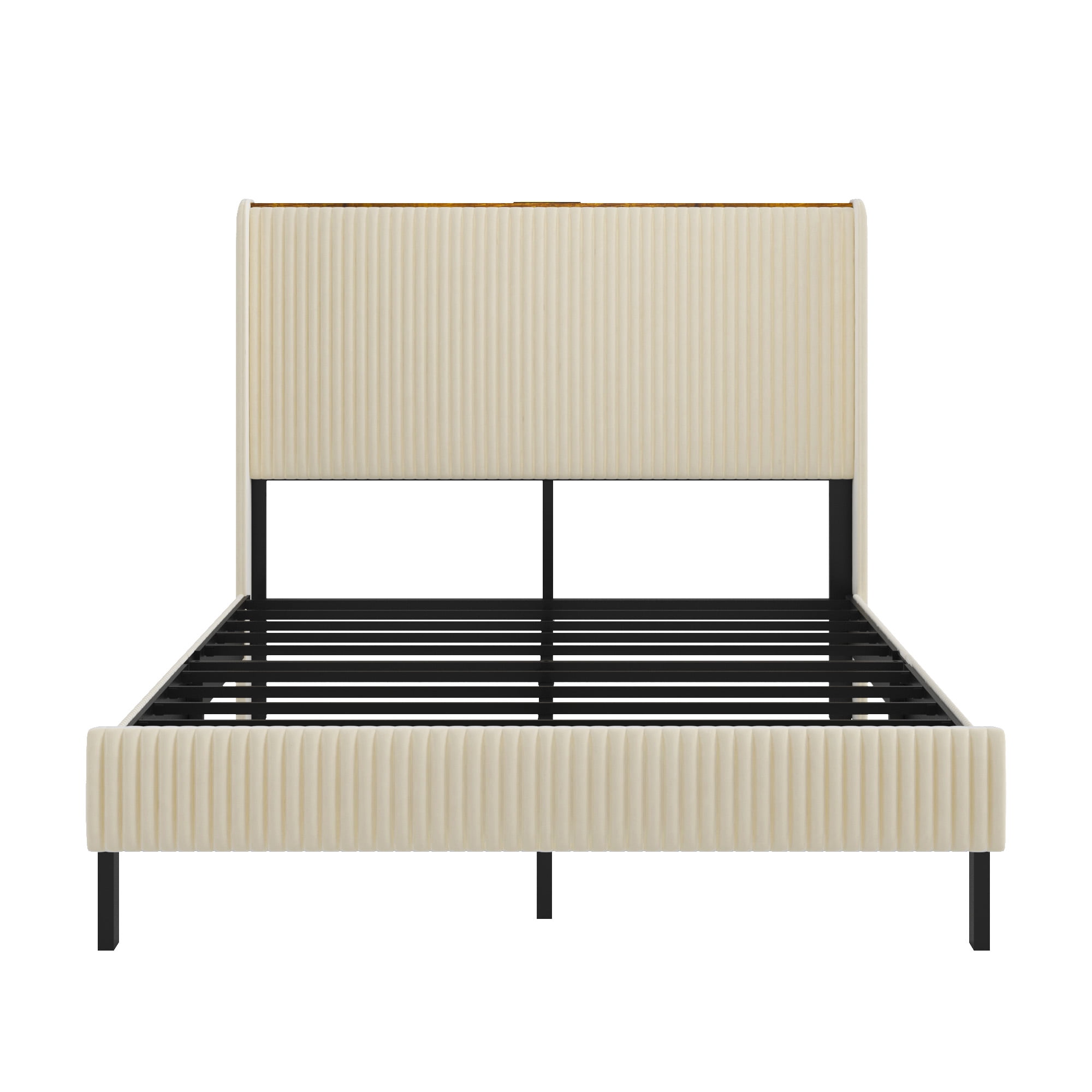 Modern Classic Queen Size Bed Frame with Charging Station,Sturdy Metal Construction,Noise-Free Design,Easy Assembly,No Box Spring Needed for Bedroom,Dorm,Apartment House,Beige