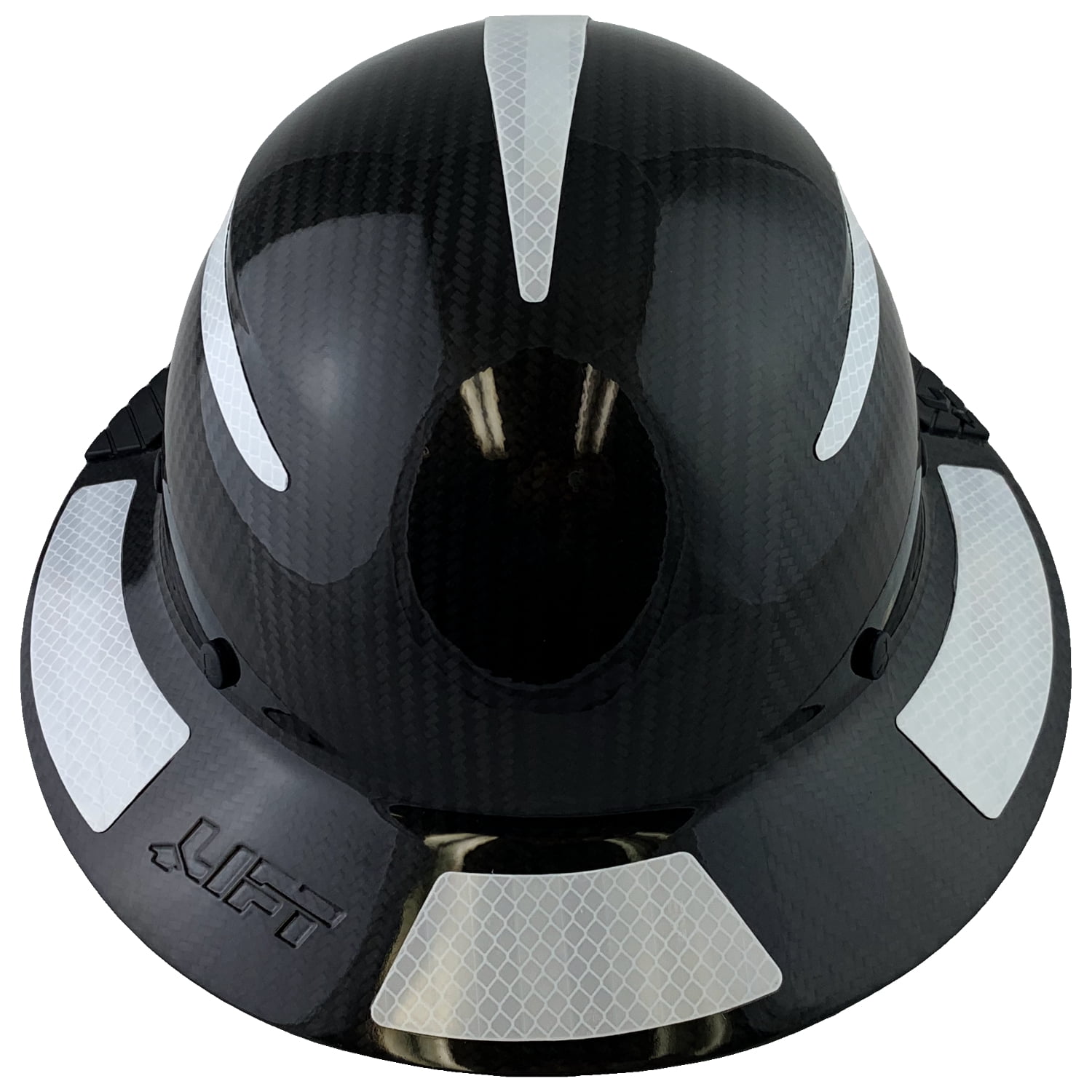 Lift Safety Helmet - Actual Carbon Fiber Full Brim Hard Hat - Glossy Black with White Reflective Decals with Hard Hat Tote Bag