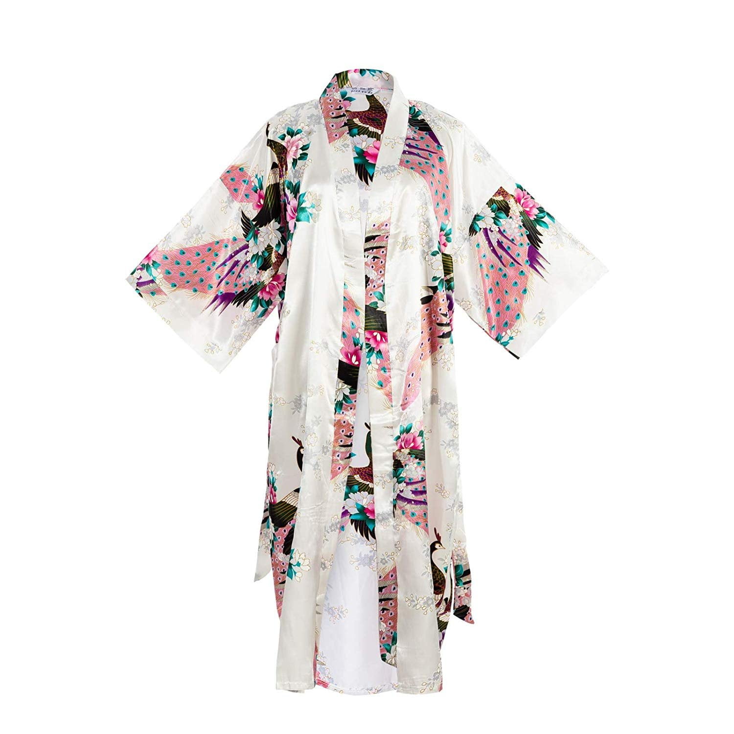 Childs Satin Kimono Robes for Girls Sleepwear Peacock Flower Robe for Spa Wedding Birthday Gift