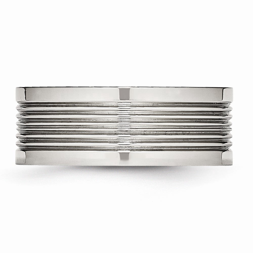 8mm Stainless Steel Polished Grooved Comfort Back Ring - Size 10.5