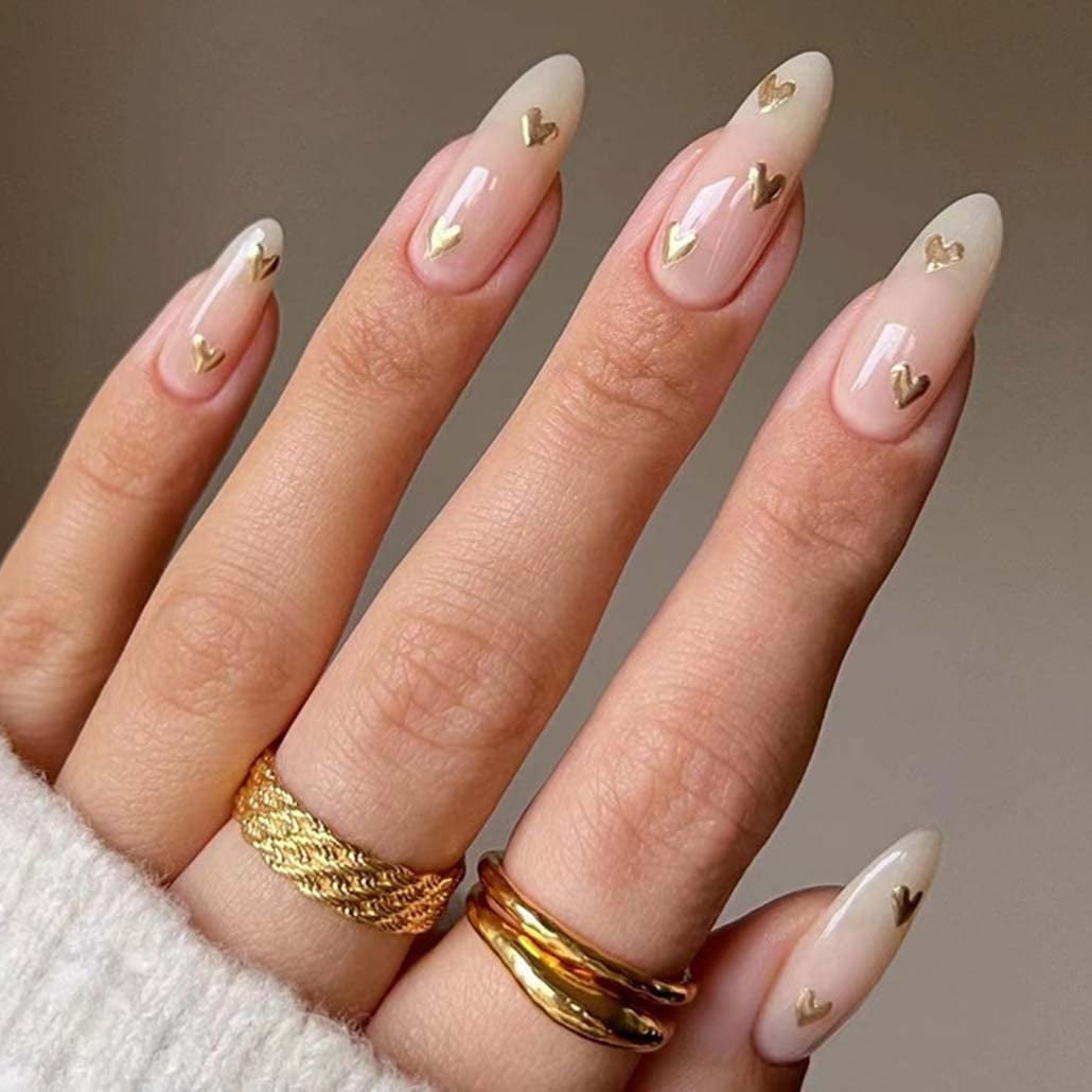 Press on Nails Medium, White Fake Nails Acrylic Almond False Nails,Artificial Glue on Nails for