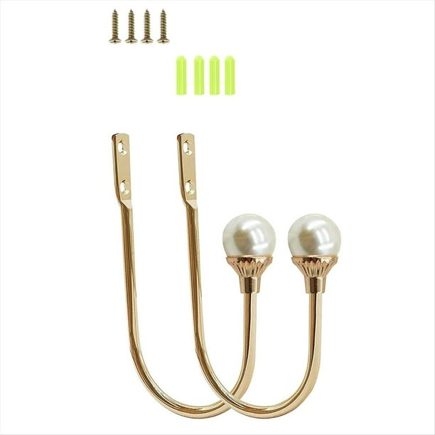 Abrazaderas de Cortina en Forma de U de Plástico Dorado con Perla y Tornillos, de Pared para Cortinas de Casa y Oficina.