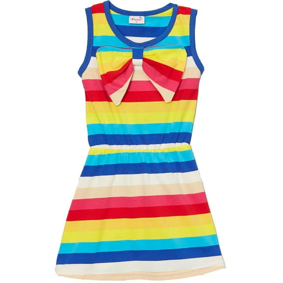 Wenchoice Girl's Yellow & Blue Stripe Sleeveless Dress - L(5T-6T)