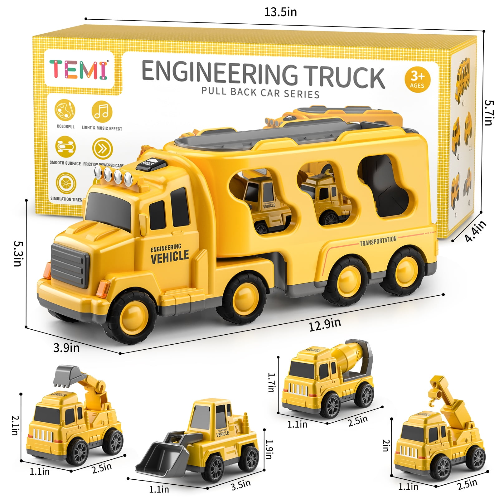 Construction Truck Boy Toys for 3 4 5 6 7 Years Old Engineering Transport Vehicle Carrier Truck, Kids Excavator Crane Gift Toys for Boys & Girls Aged 4-6