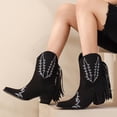 thumbnail image 3 of Oyedens Tassel Cowboy Boots for Women Boho Wide Mid Calf Cowgirl Boots Western Mid Heels Riding Boots, 3 of 7