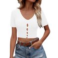 thumbnail image 6 of Asxite Women Summer Tops V Neck Short Sleeve Solid Breathable Casual Shirts, 6 of 6