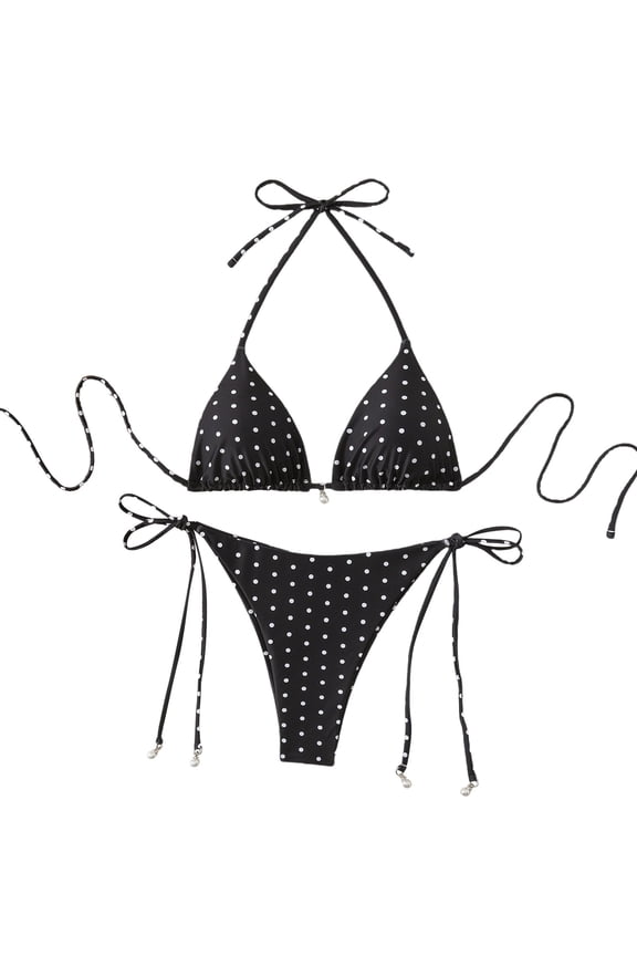 Women's Bikini Swimsuits Two-Piece Triangle Polka Dot Halter High Waisted Bathing Suits Tie Side Push Up Womn Swimsuit Sets