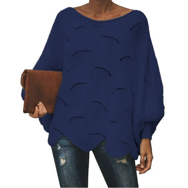 U.Vomade Nouveau Chandail Mode Grande Taille Col Rond Ample Décontracté Trou Lanterne Manche Tricoté Chandail pour Femmes