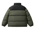 thumbnail image 3 of YYDGH Men's Puffer Jacket Stand Collar Zipper Coat with Pockets Retro Bubble Outerwear for Winter Colorblocked Warm Tops Army Green S, 3 of 3