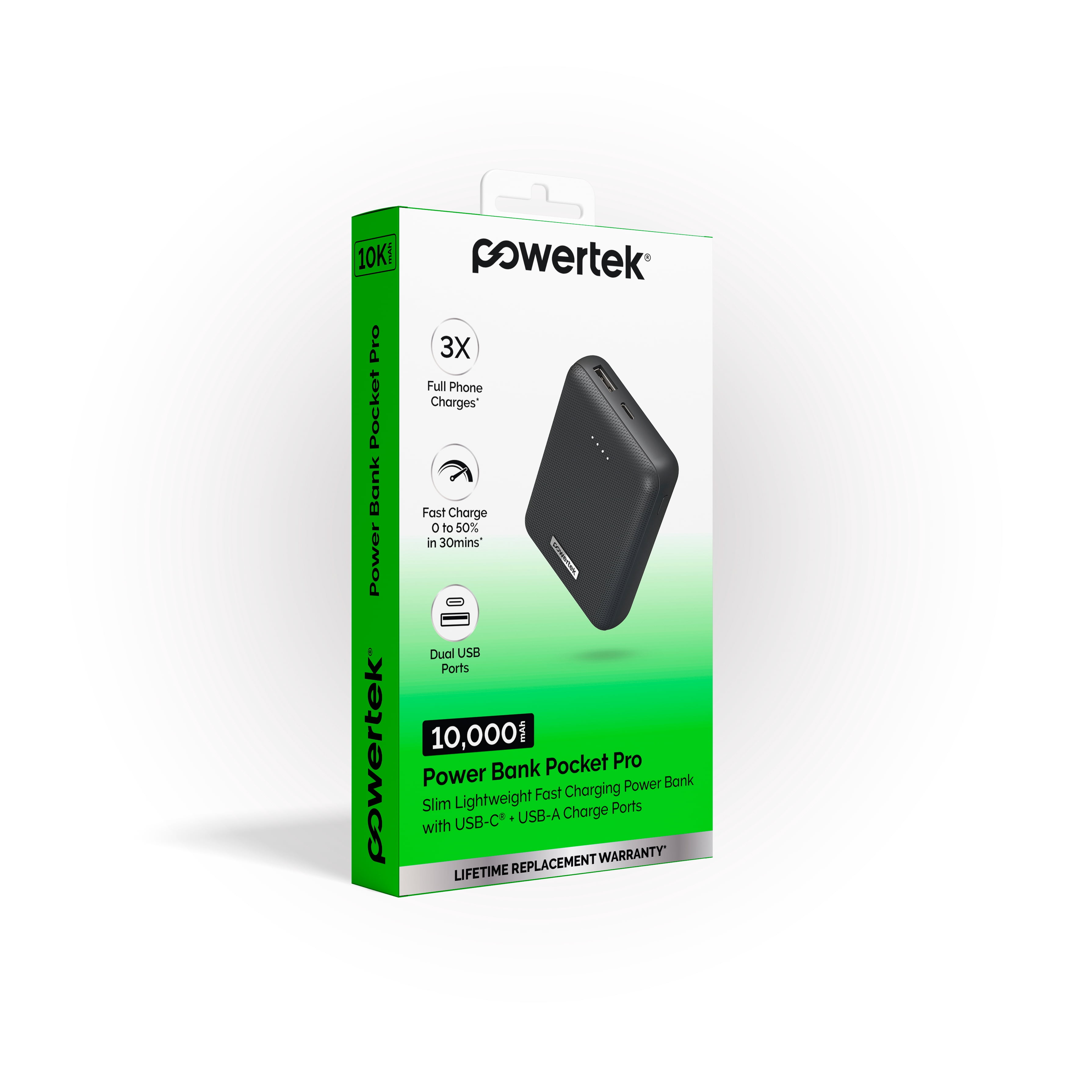 Liquipel Powertek 10,000mAh Compact Power Bank 20W PD Fast Charge USB-C and USB-A