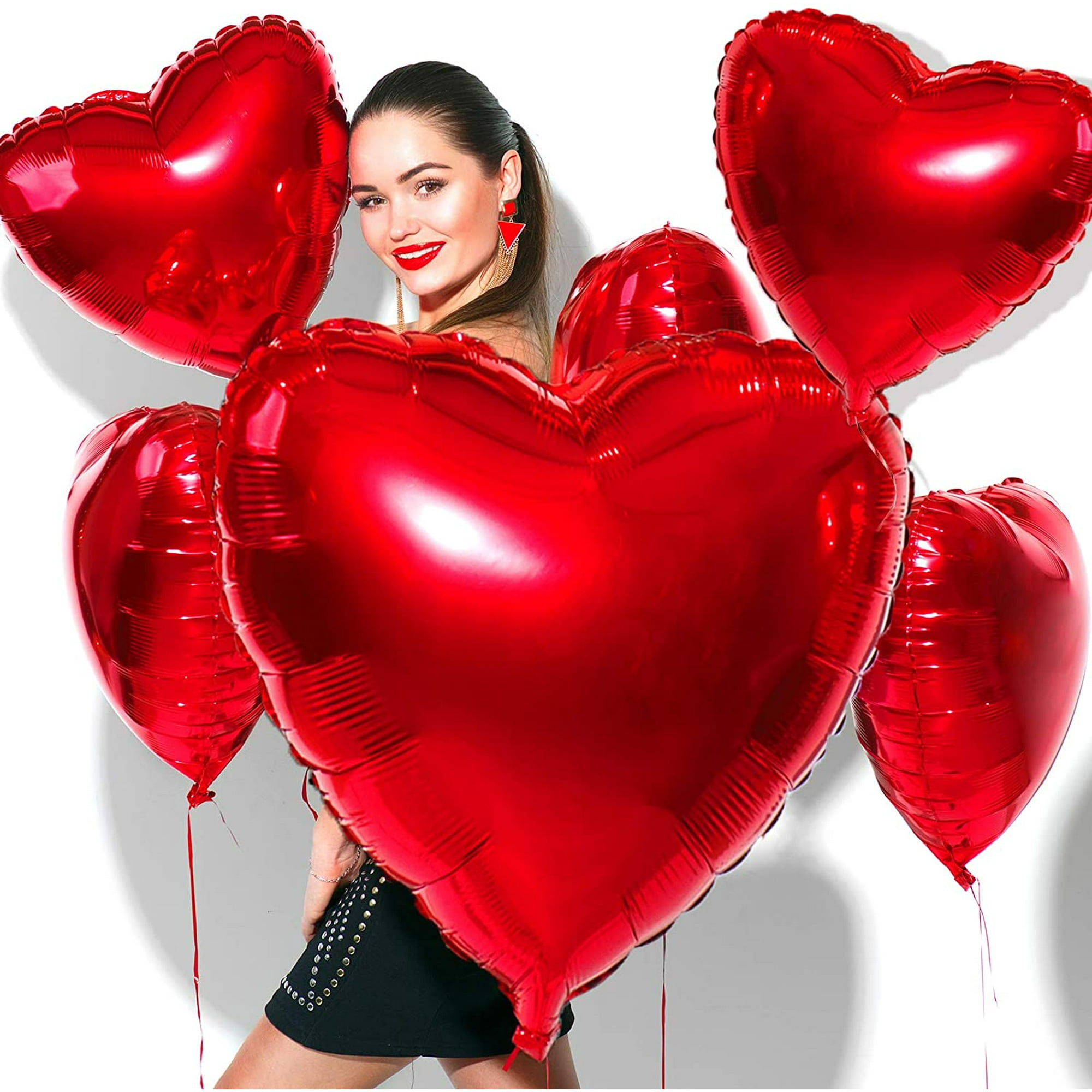 Heart Foil Balloons, 18 Inch Heart Balloons Rose Gold Wine Red, Heart