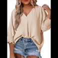 thumbnail image 1 of Blusas Elegantes e Informales para Mujer, con Escote en V y Mangas 3/4, con Puños Fruncidos Albaricoque L, 1 of 6