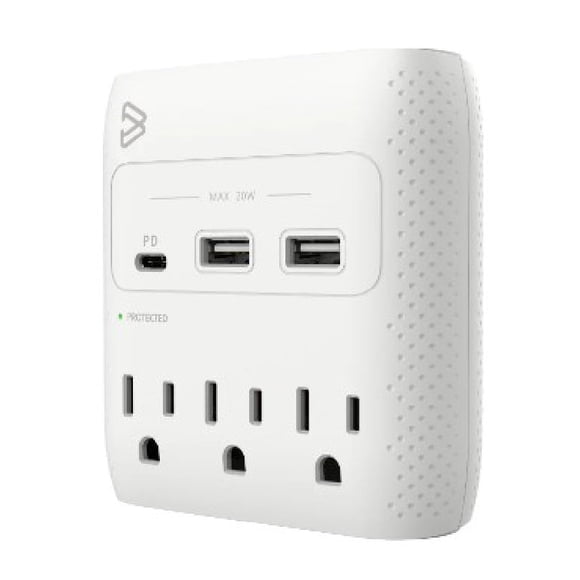 BlueDiamond Parasurtenseur à 3 Prises + Robinet Mural à Recharge USB 3 - 1-USB-C PD + 2-USB-A - 540J - Blanc