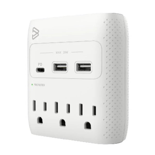 BlueDiamond Parasurtenseur à 3 Prises + Robinet Mural à Recharge USB 3 - 1-USB-C PD + 2-USB-A - 540J - Blanc