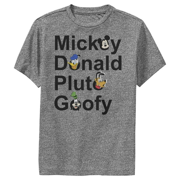 Boy's Mickey & Friends Mickey Donald Pluto Goofy  Performance Graphic Tee Charcoal Heather Small