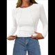 thumbnail image 3 of Tops de Larga Acanalados para Mujer, Camiseta Corta Ajustada y Elástica con Costuras Expuestas, Camiseta de Moda para y Otoño. L, 3 of 10