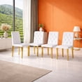 thumbnail image 3 of TesNus White PU Leather Dining Chairs Set of 4, Button Tufted Backrest, Gold Metal Legs, Upholstered Kitchen Dining Room Chairs, 3 of 11