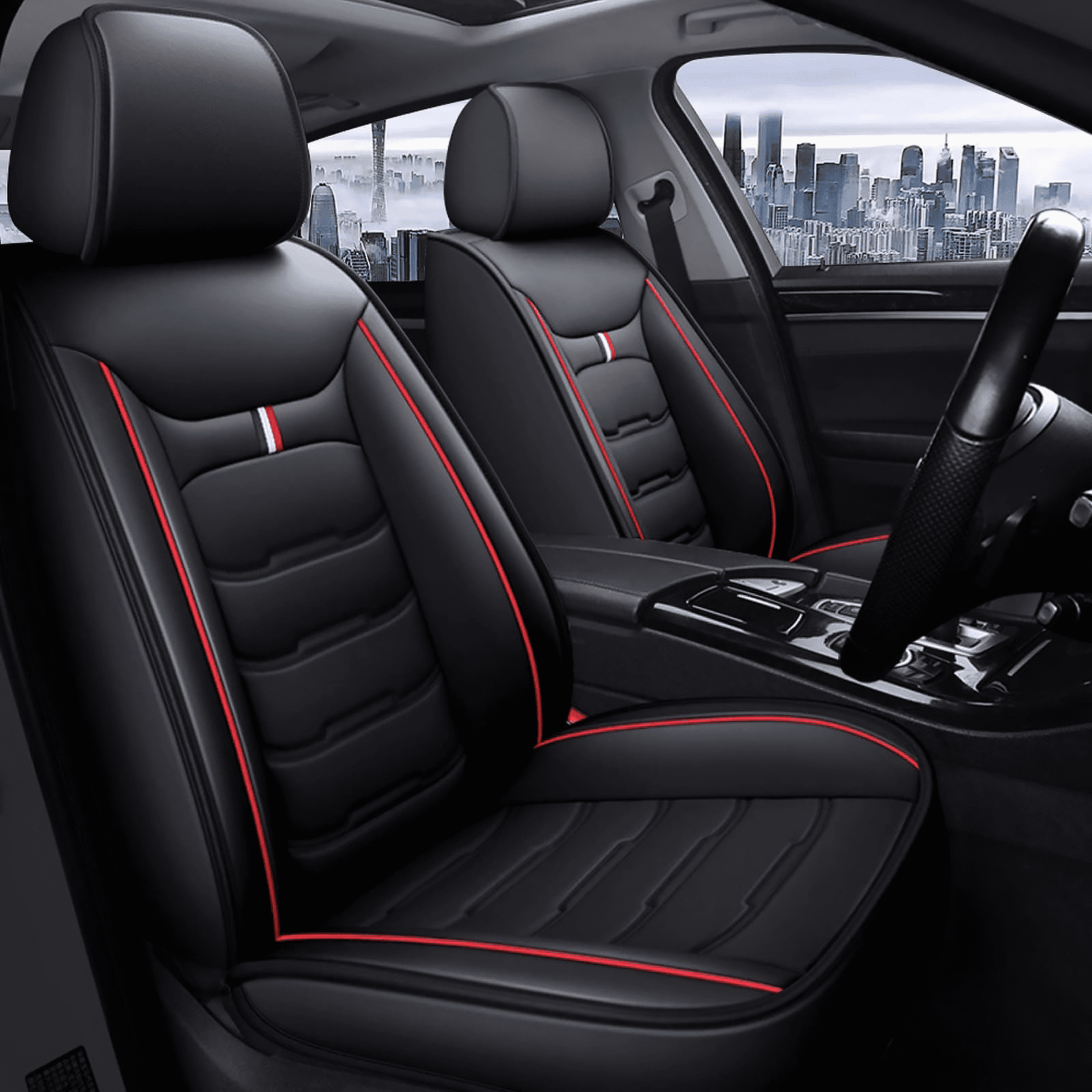Kenzek Leather Universal Car Seat Covers Full Set, Water Resistant 3D Foam Back Support, Luxury Comfort Automotive 5 Seat Covers All Season Fit for SUV,Sedan,Van, Airbag Compatible Elegance
