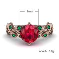 thumbnail image 3 of Red Flower Green Leaf Diamond Ring Copper Rose Gold Tone Elegant Jewelry for Women Size 6 7 8 9 10 Elegant Gift, 3 of 6