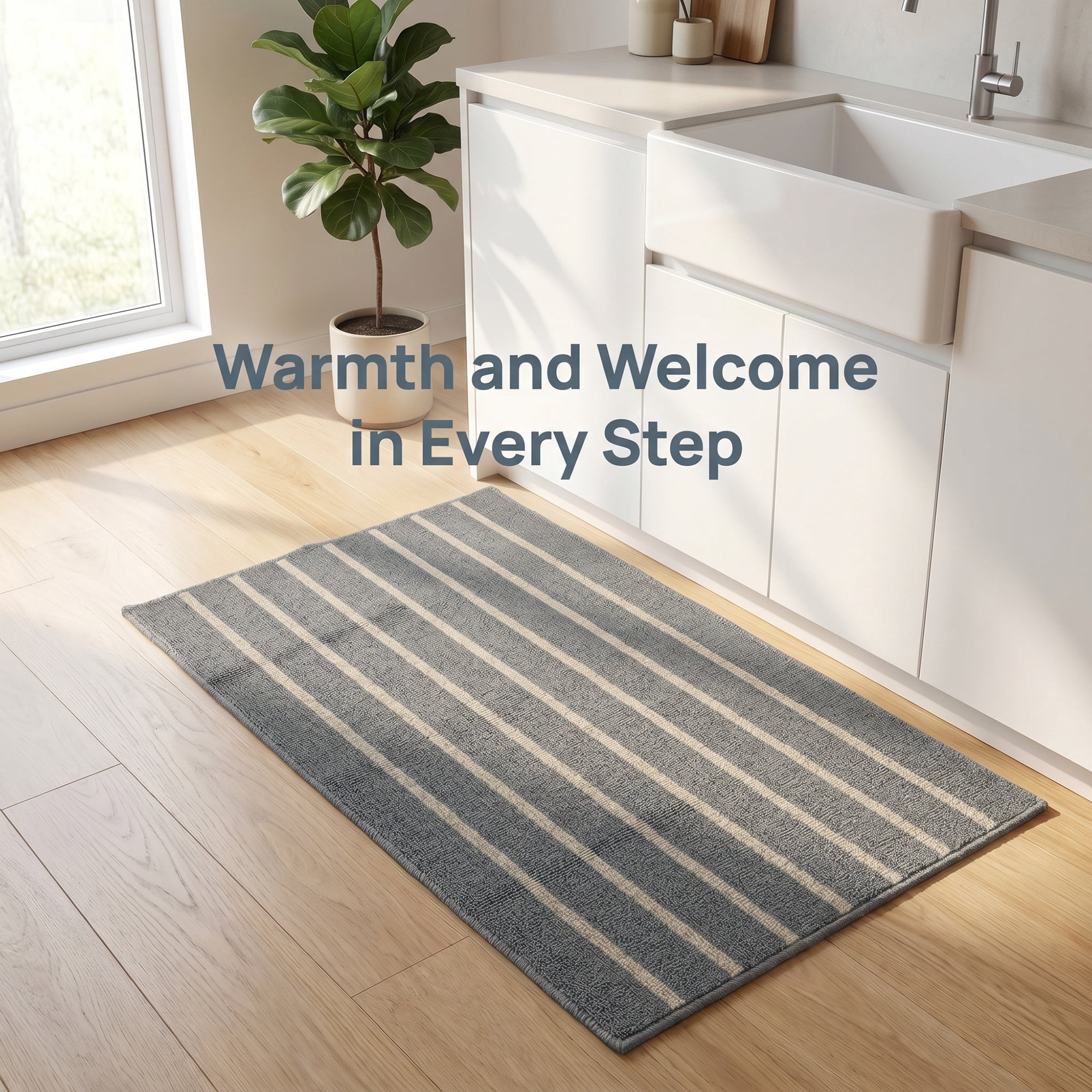 Unique Bargains Polypropylene Striped Non Slip Kitchen Runner Rug Grey 32" x 20"