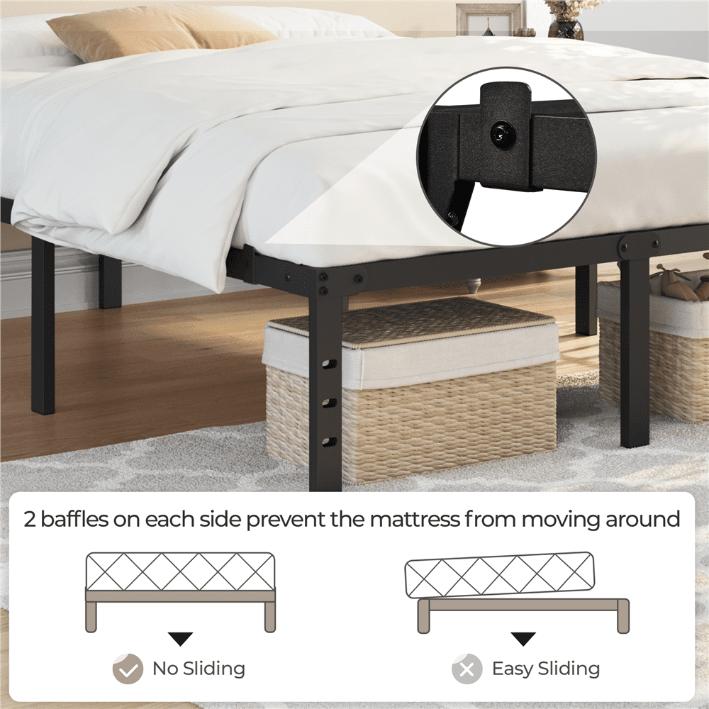 Alden Design Full Size 14'' Metal Platform Bed Frame, Black