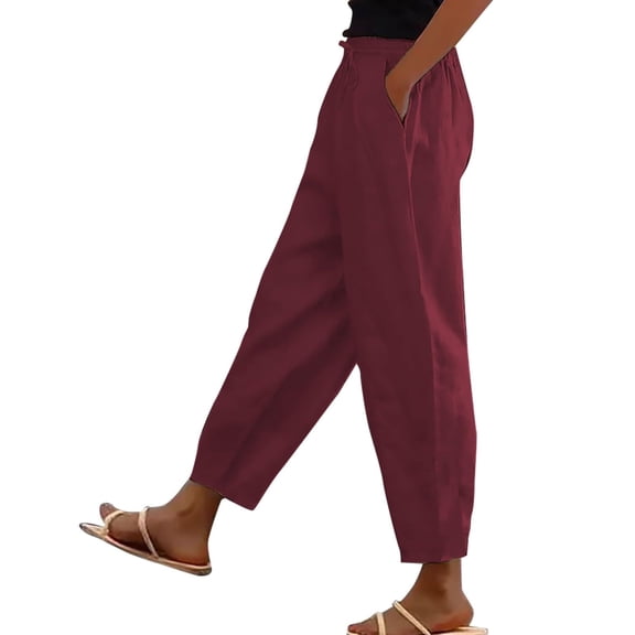JIUKE Plus Size Pants for Women High Waisted Pull on Summer Beach Pants Straight Leg Ankle Length Trousers
