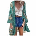 thumbnail image 3 of CAIXIA Womens Bohemian Print Loose Long Sleeve Cardigan, Lightweight Casual Beach Holiday Vacation Cover Up Top,Mint Green, 3 of 7