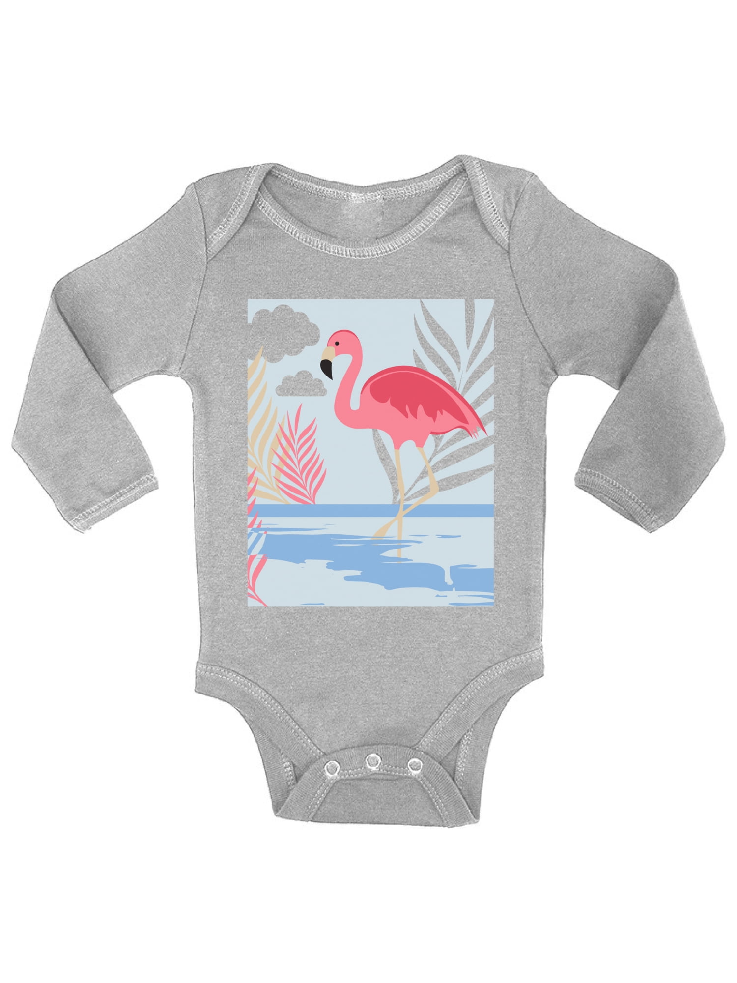 Infant Babys Cotton Long Sleeve Pink Flamingo Bird Romper Bodysuit One-Piece Romper Clothes