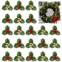 Scheam 40 Pcs Artificial Berry Picks and Leaves Christmas Fake Holly Branches Faux Flowers Plants Christmas Ornaments Set Vase Fillers for Xmas Tree Wreath Craft (Red Gold)