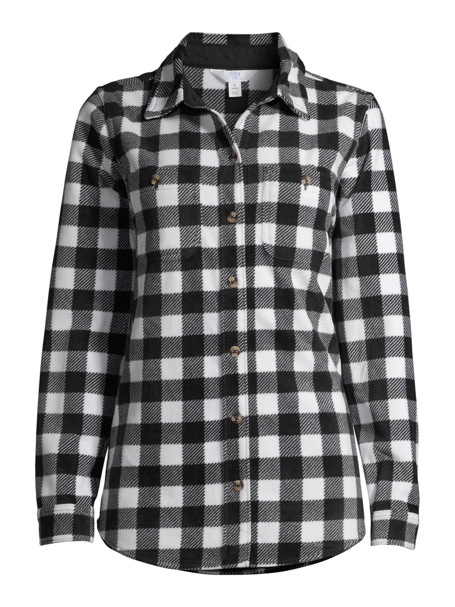 Time and Tru Long Sleeve Relaxed Fit Checked Plaid Jacket (Women's) 1 Pack