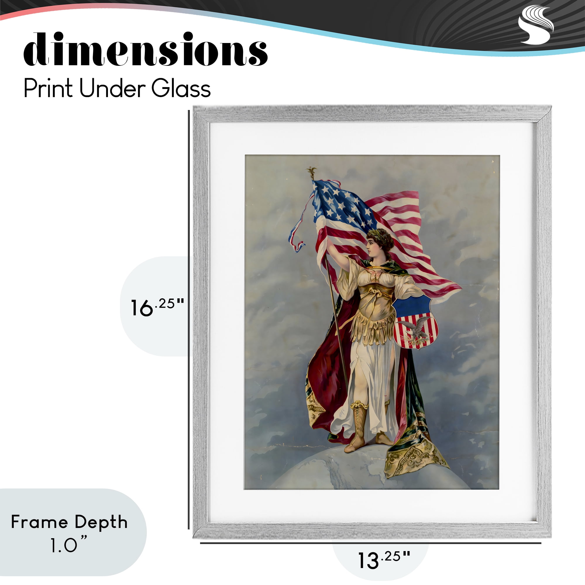 Stupell Industries Columbia Standing with American Flag Gray Framed Print Under Glass, design by Arlington Prints