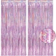 thumbnail image 1 of Tinsel Foil Fringe Curtains, Laser Pink Decorative Set for Birthdays, Graduations, Weddings, and More (3 Packs, Reusable), 1 of 7
