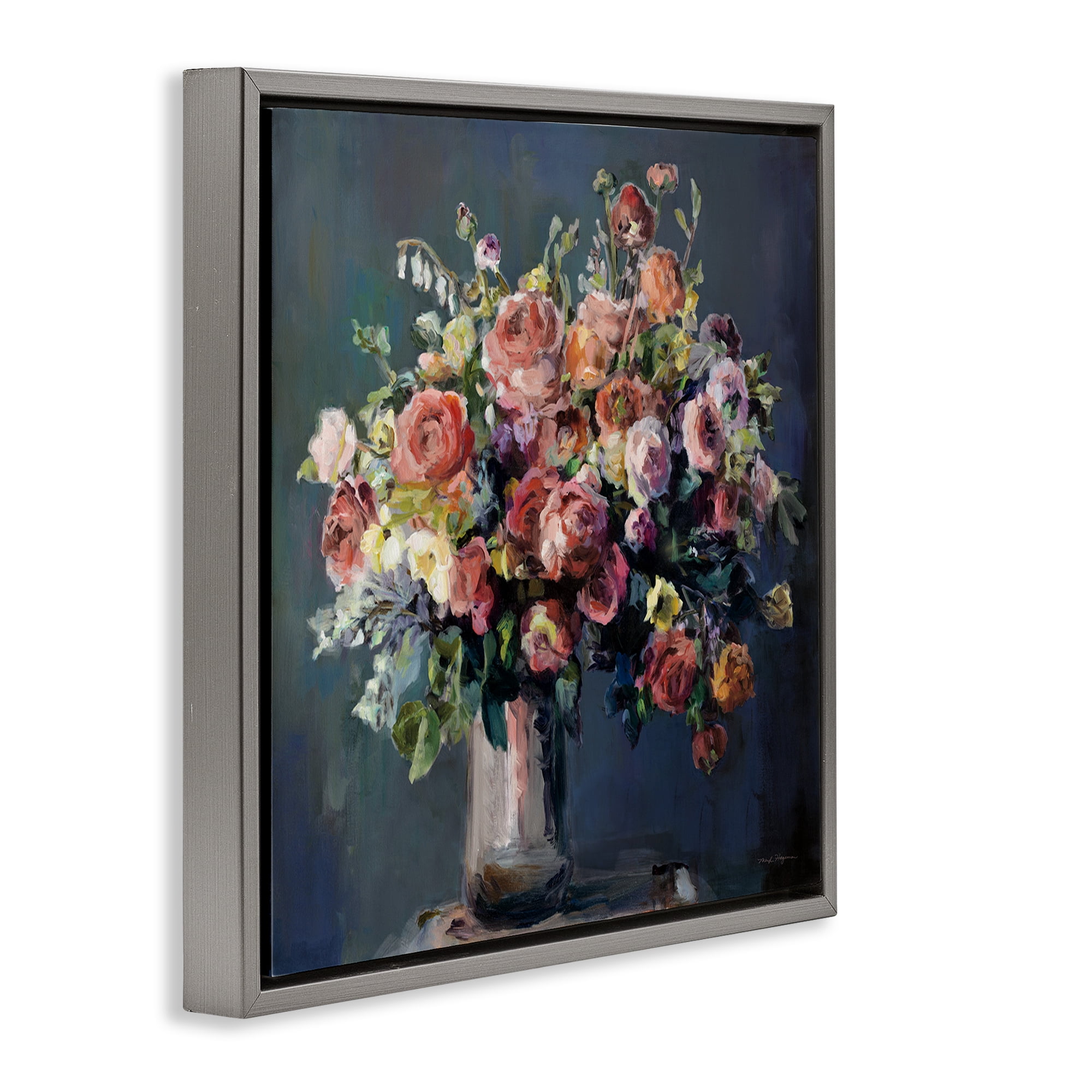 Stupell Industries Abundant Dark Bouquet Botanical & Floral Painting Gray Floater Framed Art Print Wall Art, 25 x 25