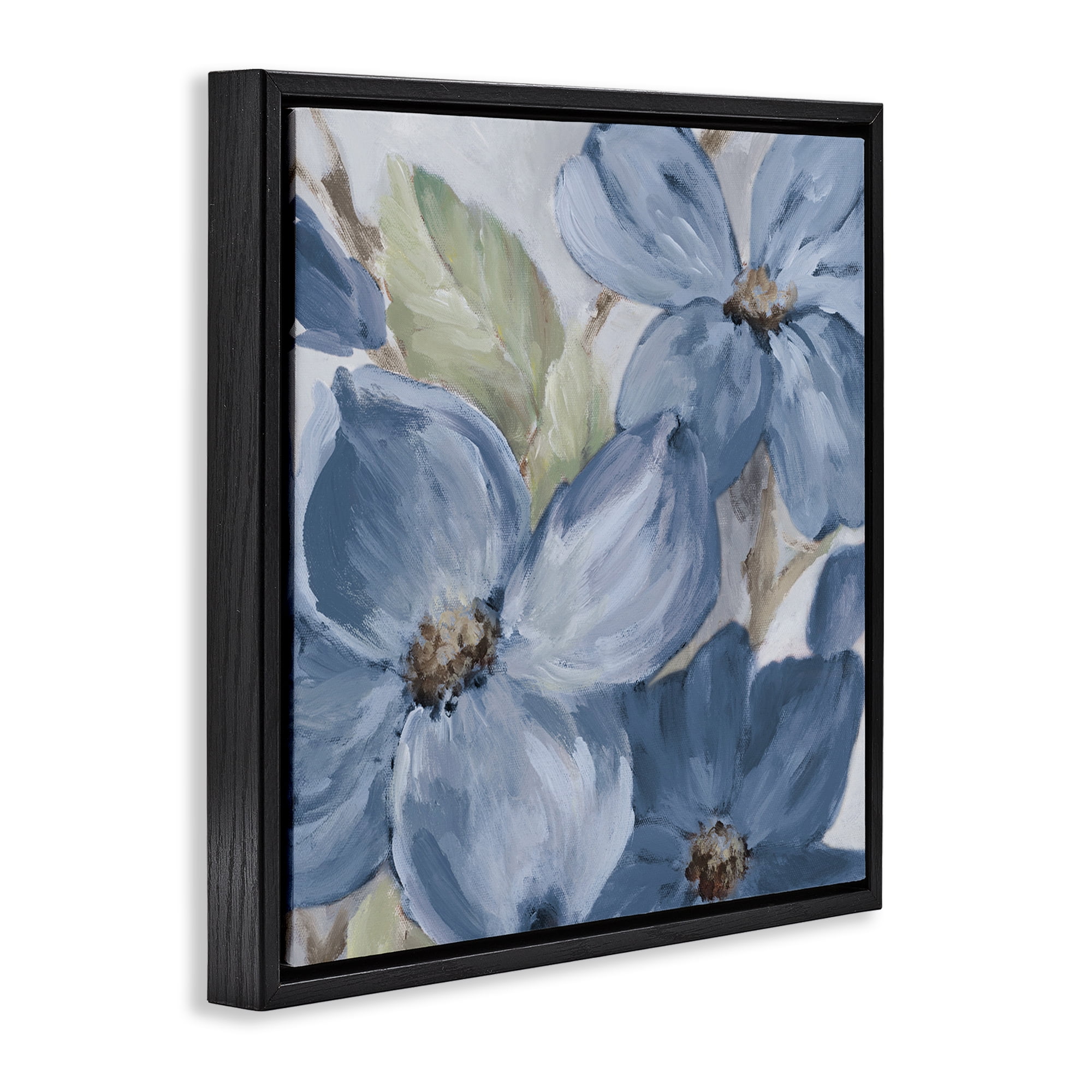 Stupell Industries Silent Blue Bloom Botanical & Floral Painting Black Floater Framed Art Print Wall Art, 25 x 25